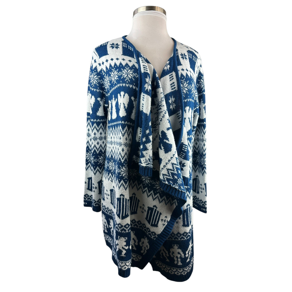 Hot Topic x Doctor Who Fair Isle Open Cardigan Drape Blue & White Plus Size 2X - Picture 2 of 16